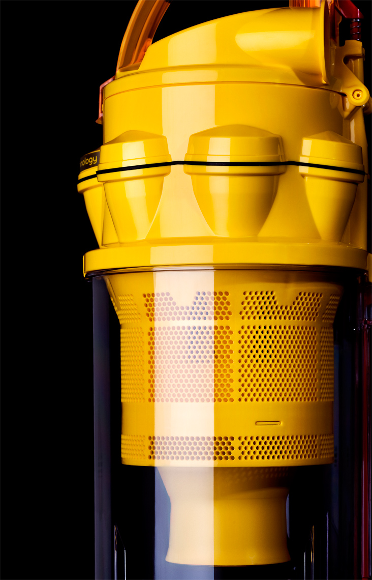 Product Photography Gadgets Dyson Vacuum Upright Canister Profile Detail View Of Yellow Inside Chicago