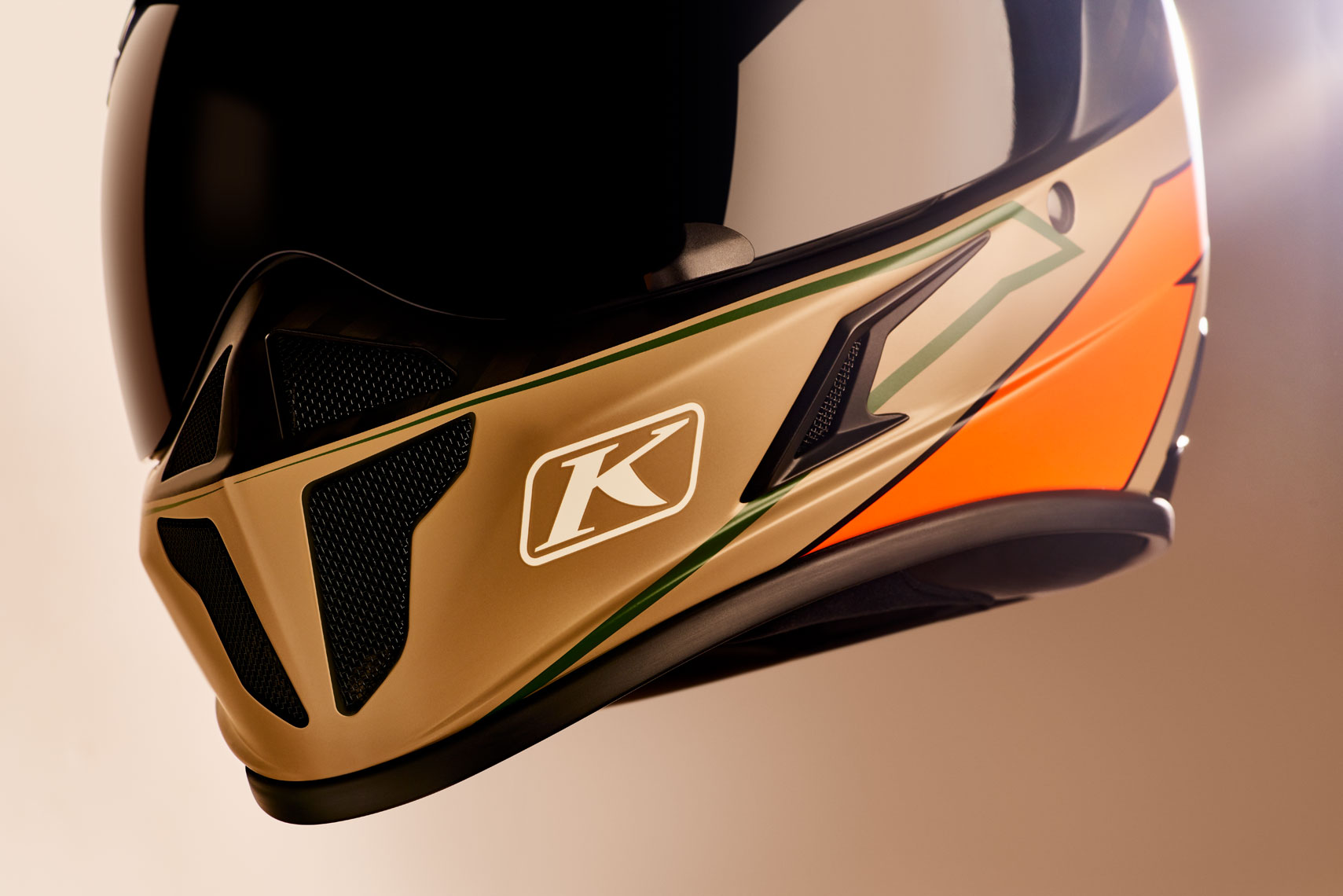Product Photography Gear Klim Krios Adventure Motorcycle Riding Sand and Orange Off Road Helmet Denver