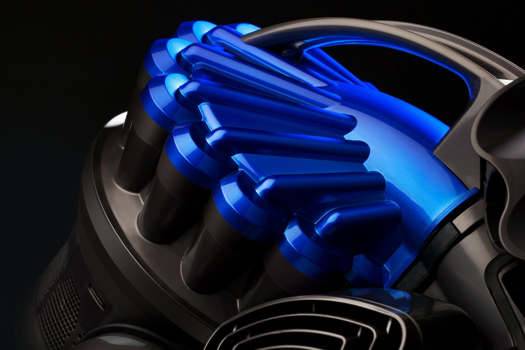 Product Photography Gadgets Dyson Vacuum Canister Profile Detail View Of Blue Top Chicago