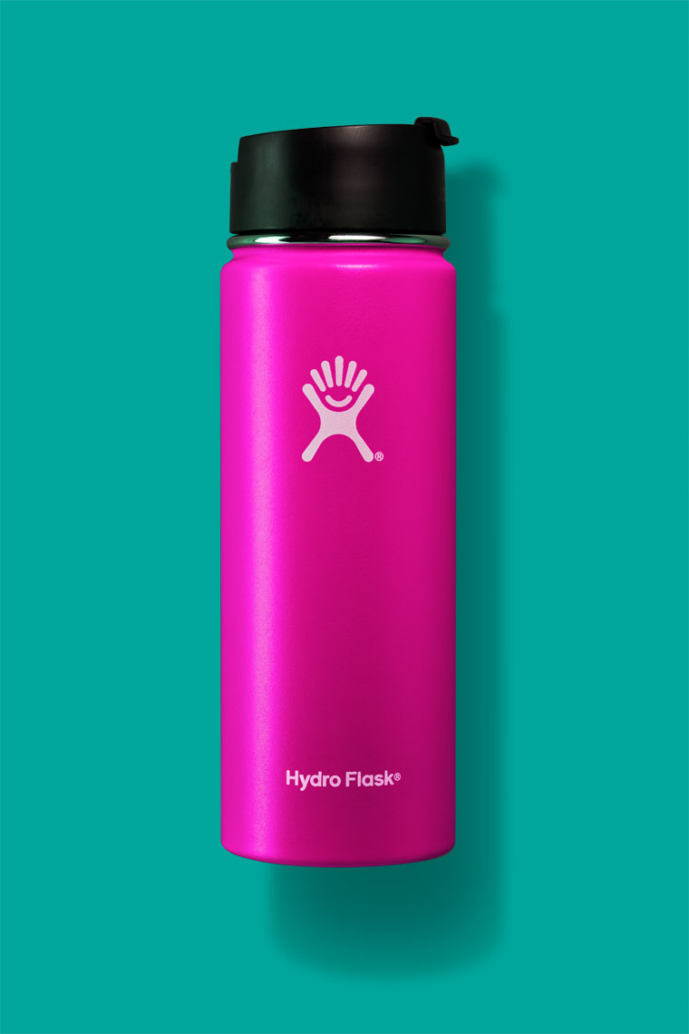 Product Photography Hydro Flask  Vibrant Pink on Green Background Denver